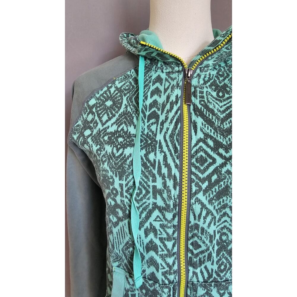 Marmot Geometric Tribal Print Teal Green Hoodie Outdoor Camping Hiking Sz M - Picture 2 of 9